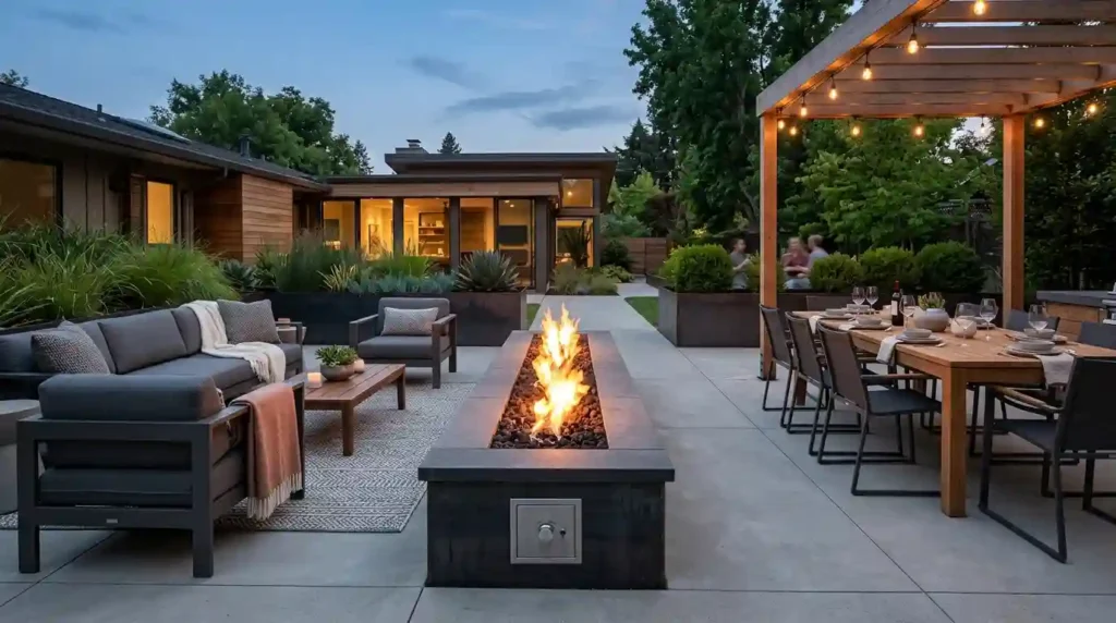 Divide a Modern Patio with a Linear Fire Pit