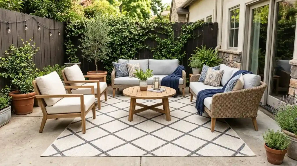 Use an Outdoor Rug to Define a Small Patio