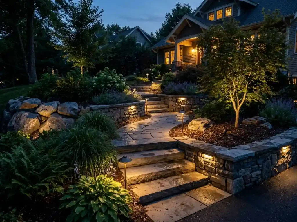 Add Low-Voltage Lighting Along Steps and Walls