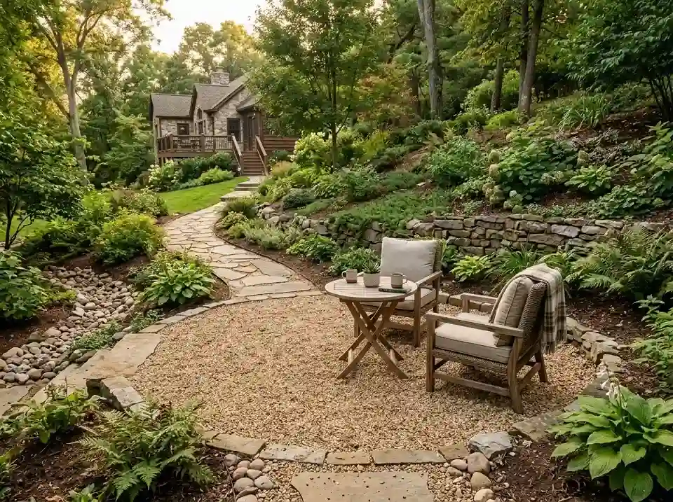 Add a Level Patio at the Top or Bottom of the Slope