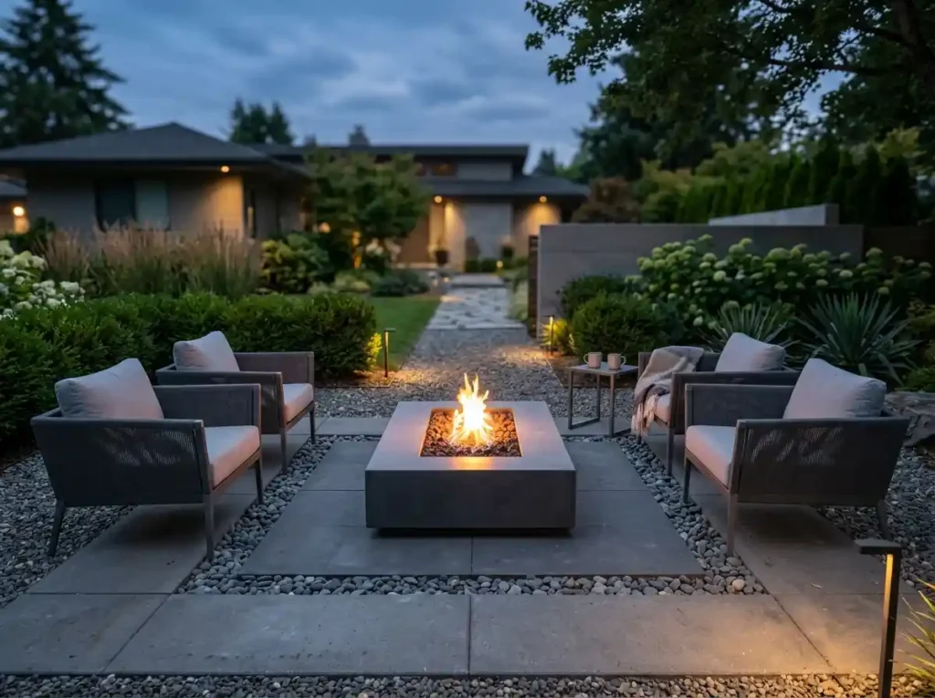 Add a Low Modern Fire Pit for a Cozy Gathering Area