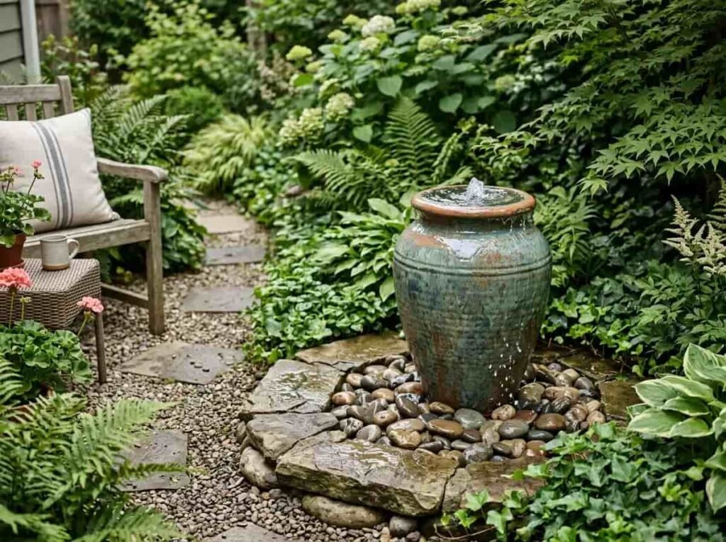 Add a Small Water Feature for Calmer Sound