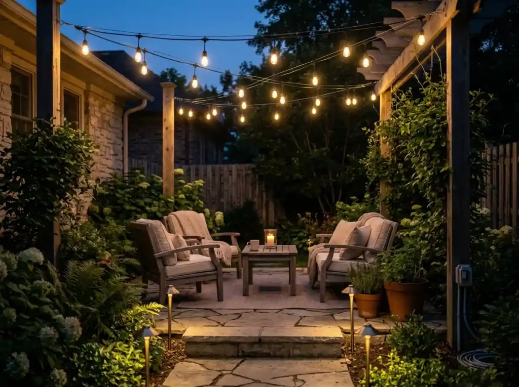 Hang String Lights for a Warmer Space at Night