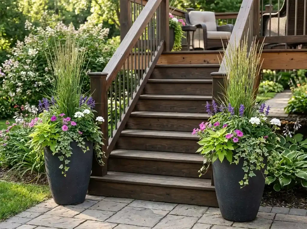 Make Deck Stairs Look Finished With Tall Planters