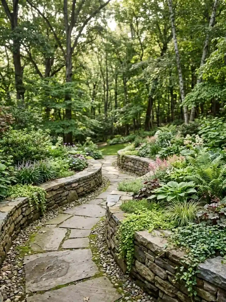 Make the Yard Look Softer With Curved Stone Walls