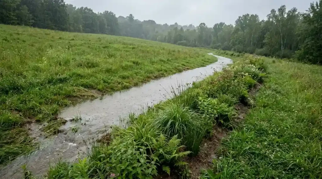 Slow Rainwater With Shallow Contour Swales
