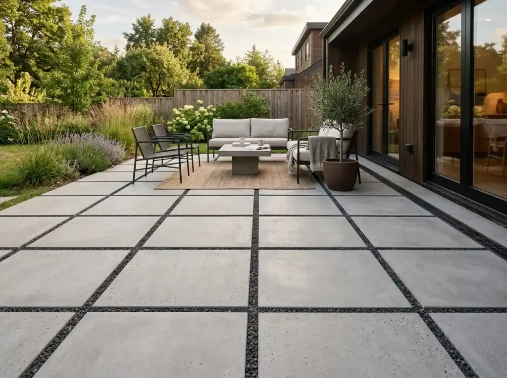 Use Large Concrete Pavers to Create a Cleaner Patio