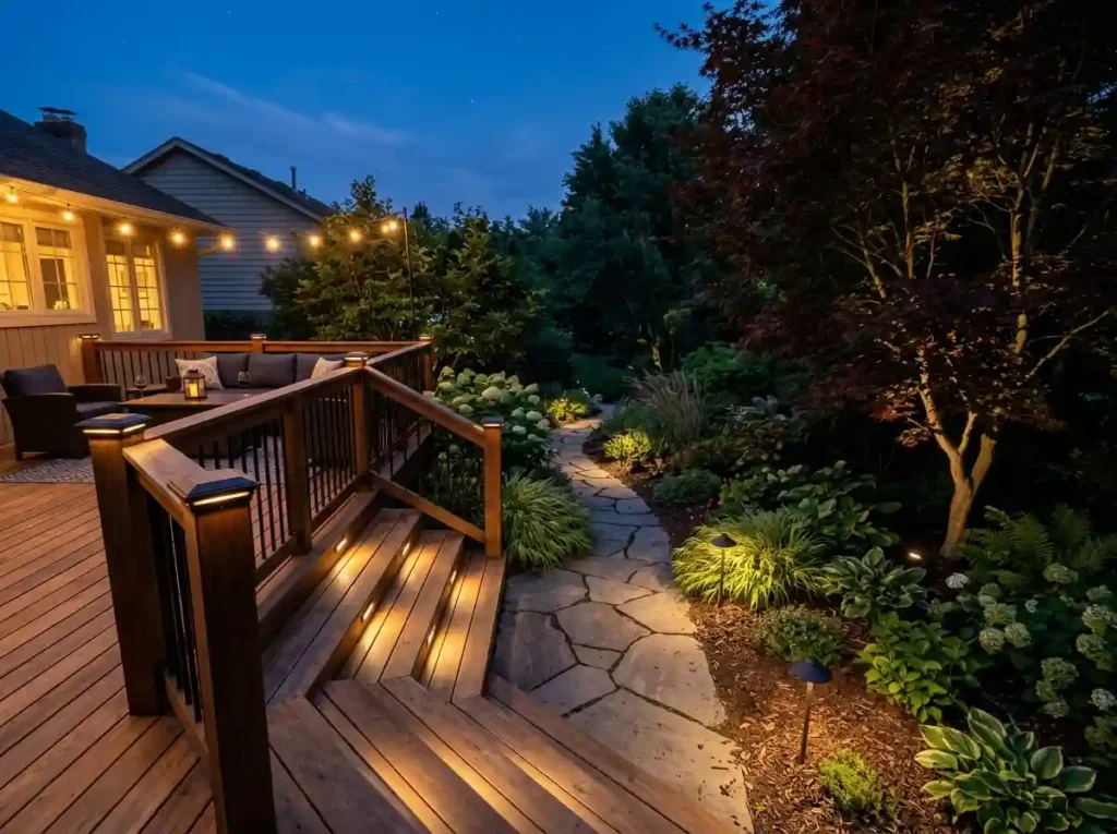 Use Lighting to Join the Deck and Garden