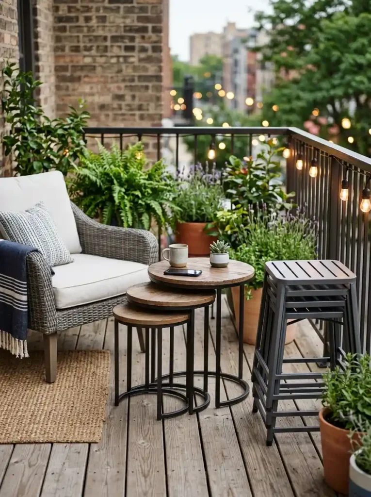 Use Nesting Tables and Stackable Stools