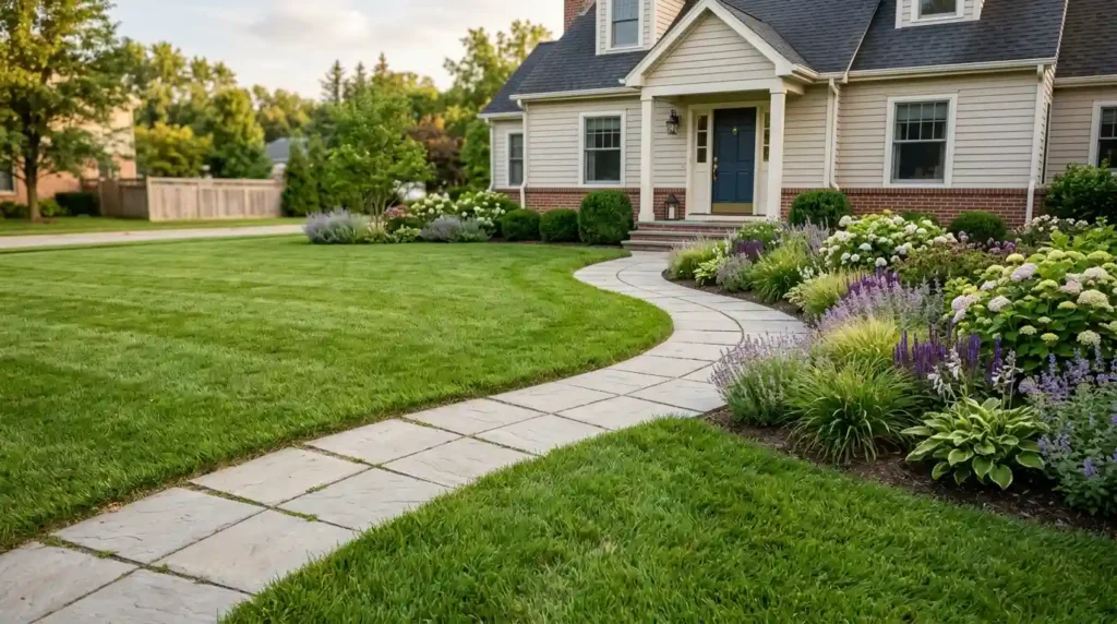 Use a Curved Paver Path to Soften a Boxy Yard