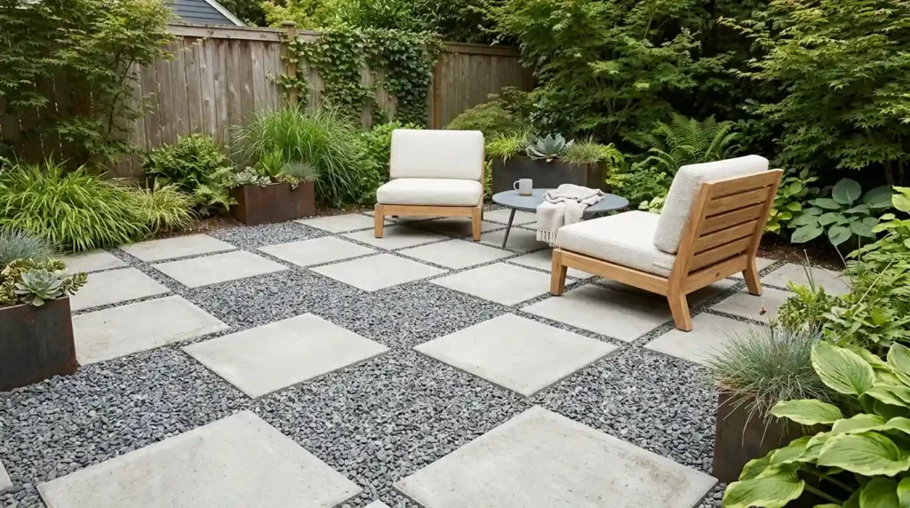 Create a Checkerboard Patio With Pavers and Gravel