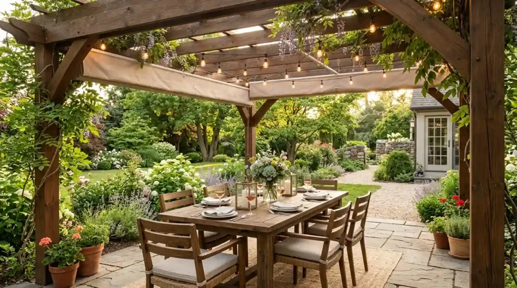 Create a Shaded Dining Room Beneath a Pergola