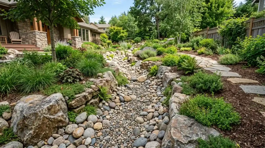Guide Runoff With a Rock-Lined Dry Creek Bed