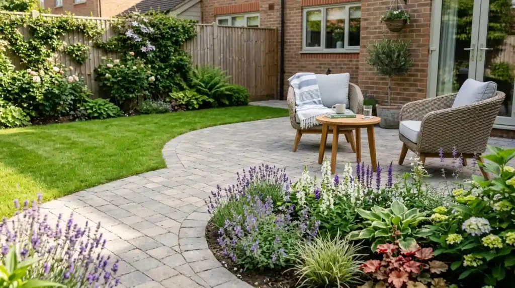 Soften a Square Yard With a Curved Paver Patio
