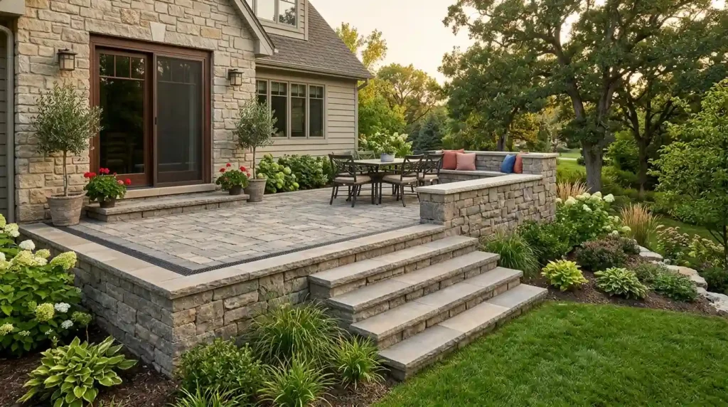 Connect a High Back Door With a Raised Paver Patio