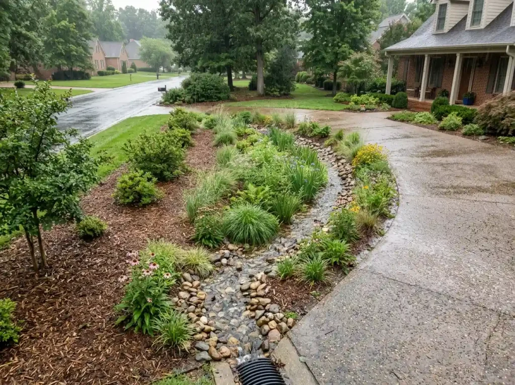 Add a Rain Garden or Drainage Swale