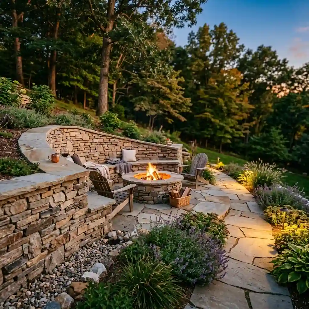 Build the Fire Pit Into a Retaining Wall