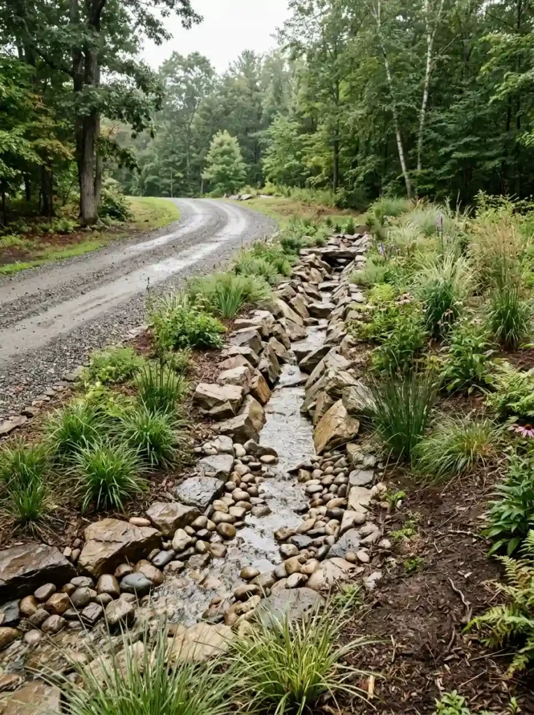 Guide Runoff with a Rock-Lined Swale