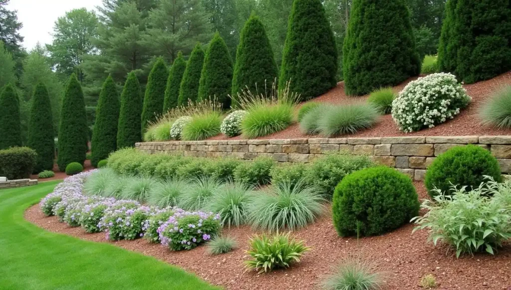 Layer Ground Covers, Shrubs, and Evergreens