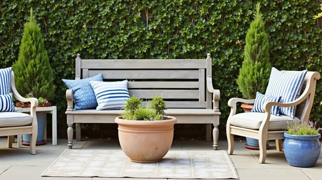 Mix Vintage Garden Furniture With Classic Planters