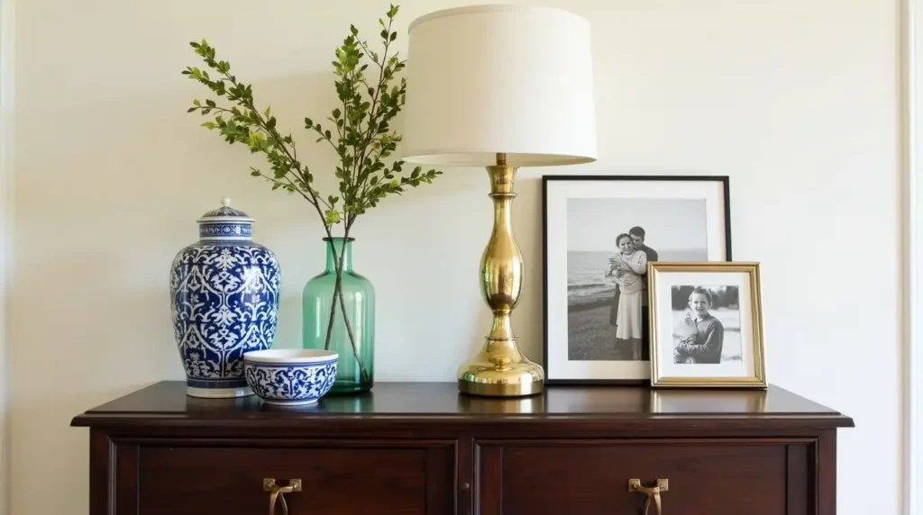 Style Blue-and-White Ceramics With Warm Metals