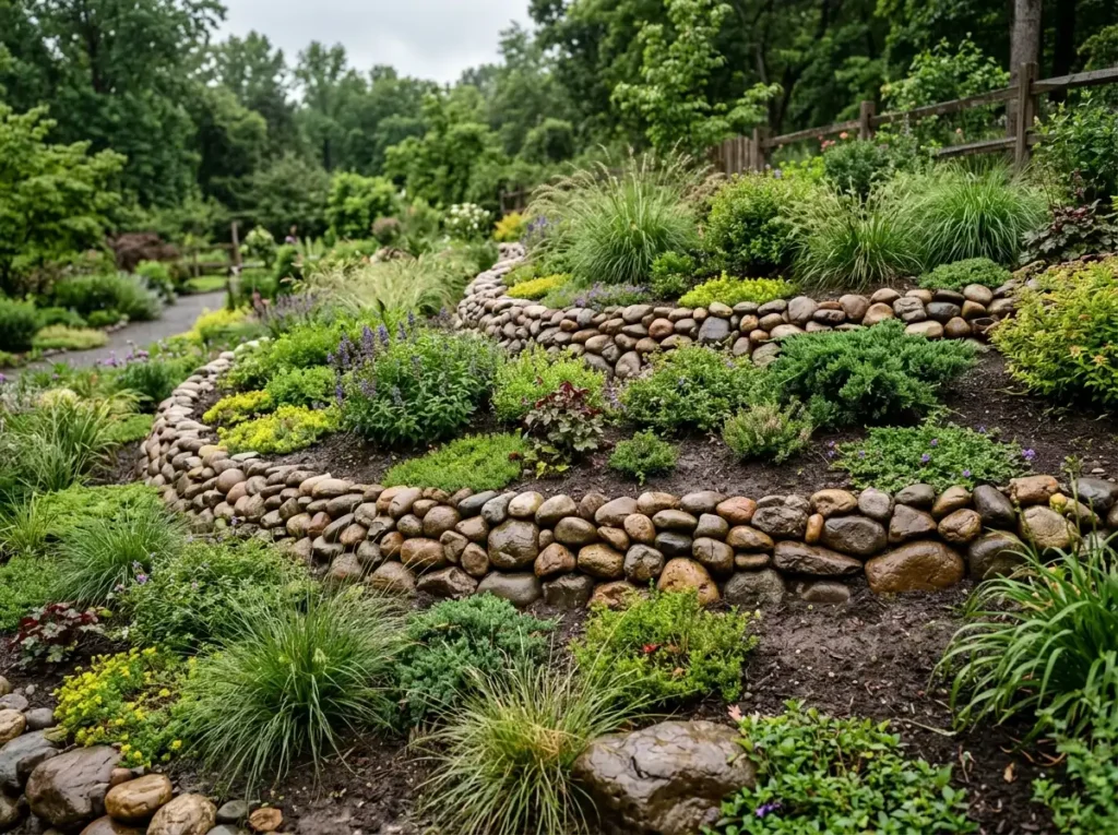 Support a Gentle Slope With Rocks and Plants