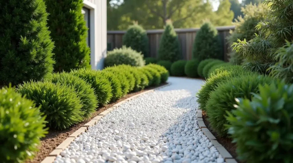 Create a White Rock Garden With Evergreens
