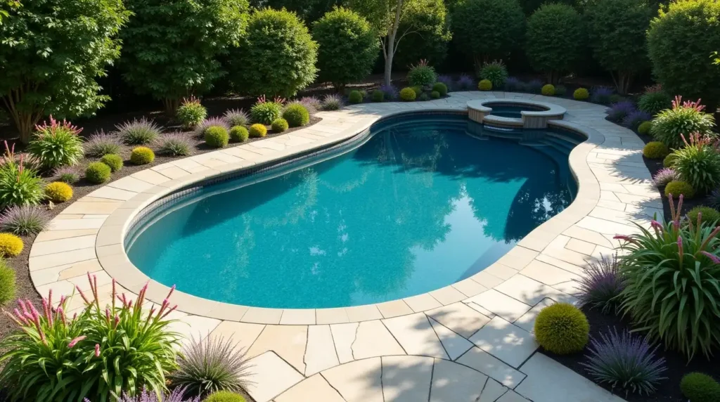 Use Curved Beds to Soften Hard Pool Edges