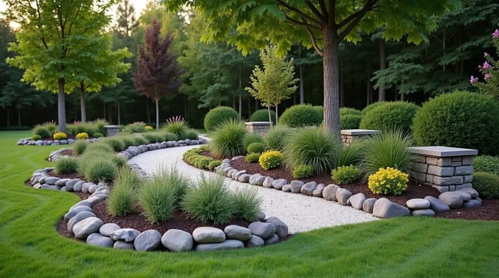 Frame Flower Beds With River Rock