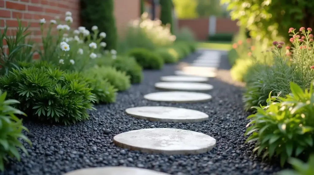 Place Stepping Stones in Dark Gravel