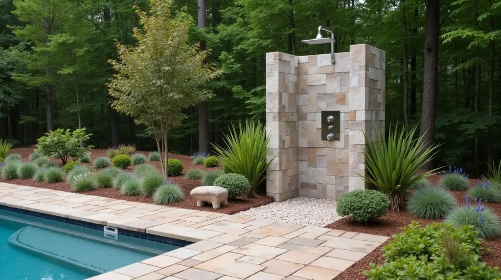 Add a Pebble-Floor Outdoor Shower