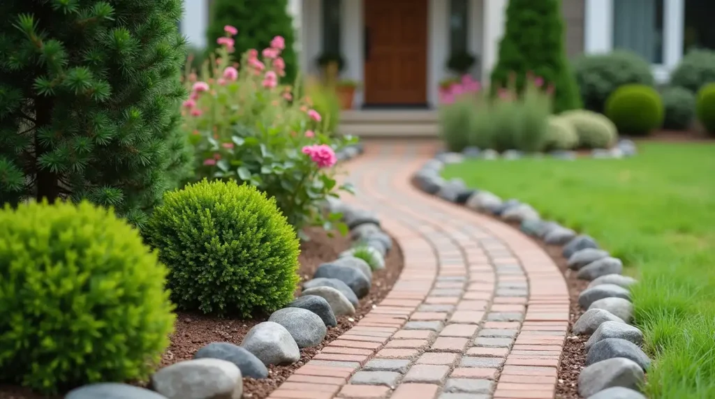 Use Rock Edging Along the Front Walkway